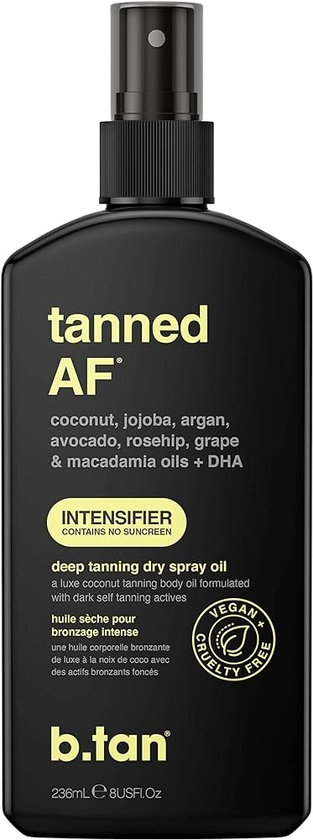 b.tan Best Tanning Oil | Get Tanned Intensifier Dry Spray - Fast, Dark Outdoor Sun Tan From Tan Accelerating Actives, Packed with Moisturizing Oils, Keeps Skin Hydrated, 8 Fl Oz