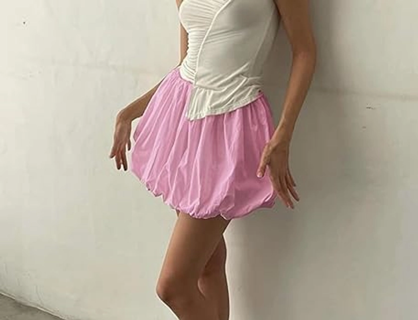 Bubble Skirt for Women - Y2k Bubble Mini Skirt Ruffle Hem Pleated Short Skirts High Waist Puffy A-Line Flared Skirt