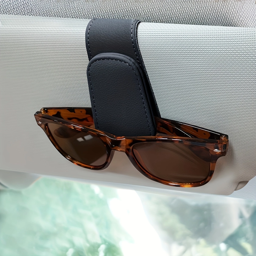 Installation pratique de lunettes avec un porte-lunettes magnétique pour pare-soleil de voiture, pince de suspension de lunettes en cuir artificiel avec porte-carte de billet