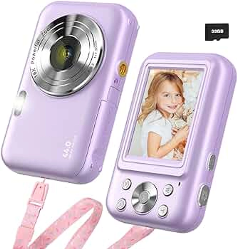 Digital Camera, FHD 1080P Camera, 44MP Point and Shoot Camera with 32GB Card 16X Zoom Anti Shake, Digital Camera with Fill Flash, Compact Small Camera for Kids Boys Girls