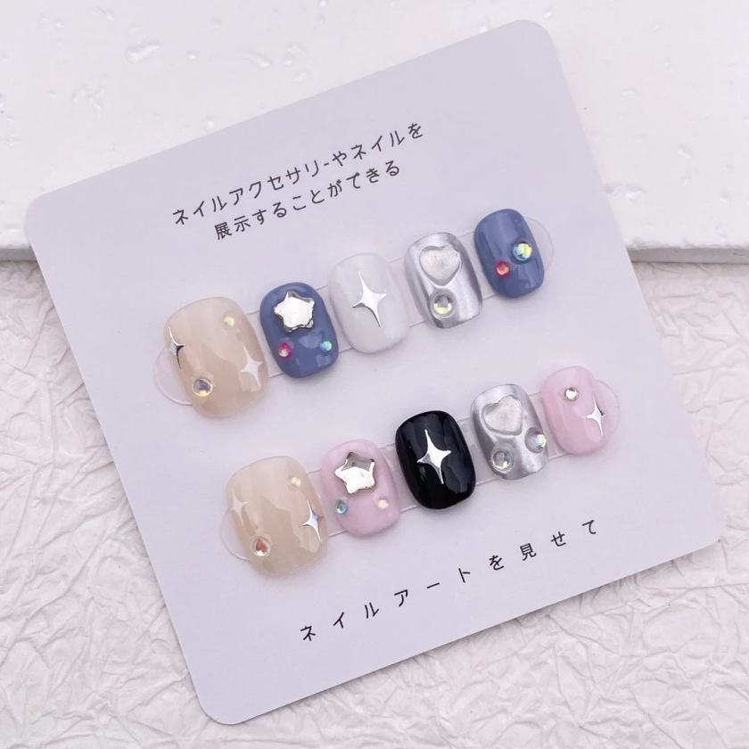 Y2K Kawaii Cute Nails/Star Nails/Short Nails/Cool Sweet Girl Nails/Teenage Student Nails/Japanese Nails/Party Christmas Nails Gift