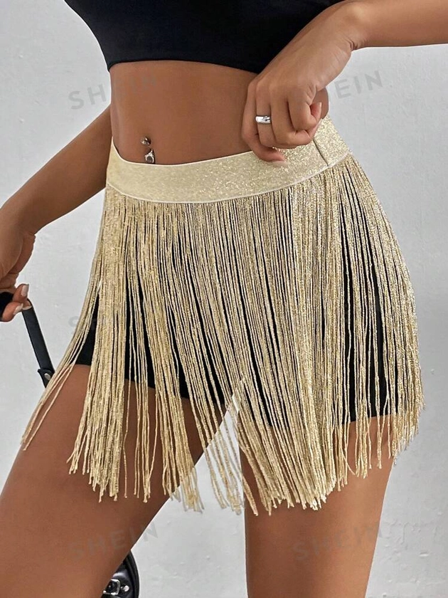 SHEIN PETITE Fringe Trim Party Skirt Without Women Shorts