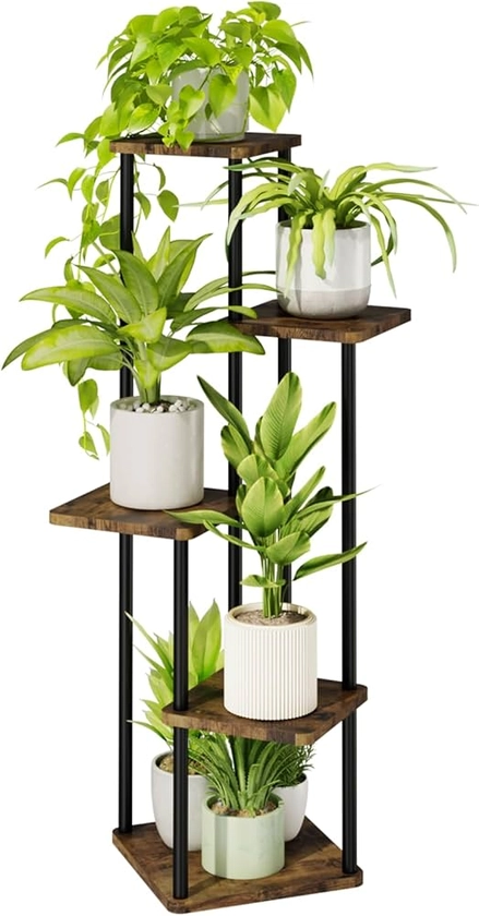 Bamworld support plantes interieur， 5 Niveaux En Métal étagère plante,etagere plante Pour Plusieurs Plantes,Meuble Plante Et Étagère Plante, Salon Et Chambre À Coucher (Marron).