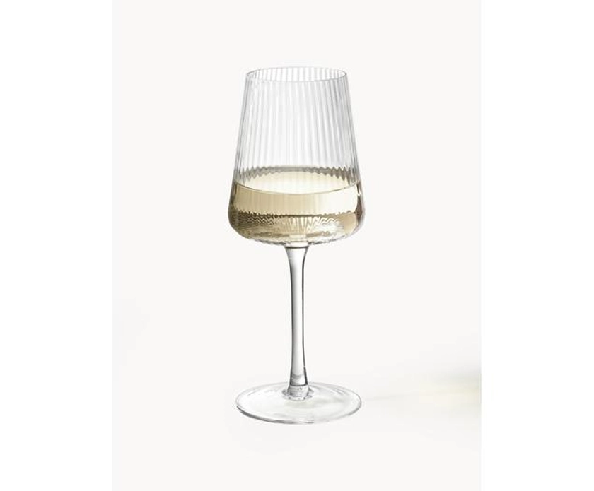 Verres à vin blanc artisanaux en verre strié Cami, 4 pièces