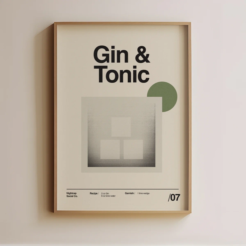 Gin and Tonic Craft Cocktail Midcentury Modern Poster