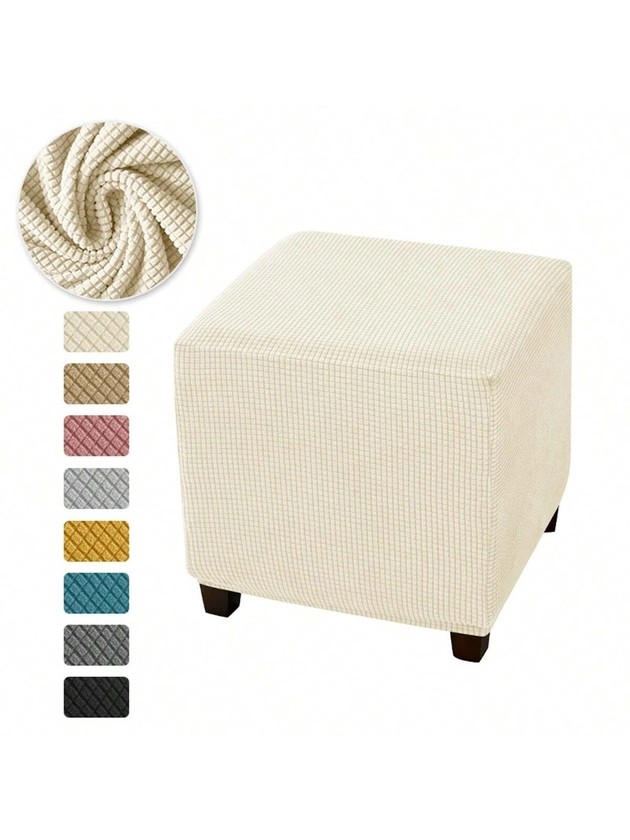 1 Housse D'ottomane Carrée De Couleur Unie En Tissu Élastique En Polaire Polaire, Housse De Repose-pieds En Tissu Élastique Pour Couverture De Chaise Tout Compris Pour Le Salon