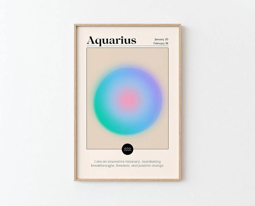 Affiche Aquarius Aura Verseau Wall Art Print Zodiac Print - Etsy France