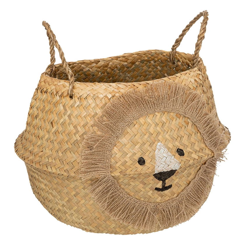 Panier déco enfant imprimé lion en roseaux D 35cm - Centrakor