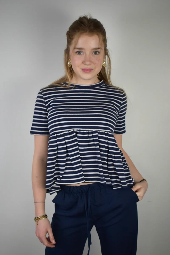 Striped top - navy/wit