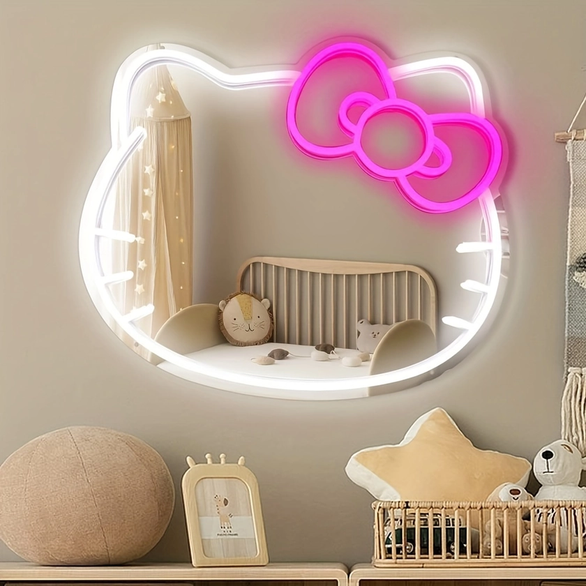 Bedroom Wall Mirror Anime Cat Neon Sign Dresser - Temu United