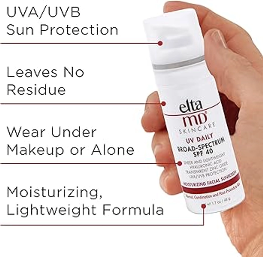 EltaMD UV Daily SPF 40 Face Sunscreen Moisturizer with Zinc Oxide, Daily Moisturizer with SPF, 1.7 oz Pump