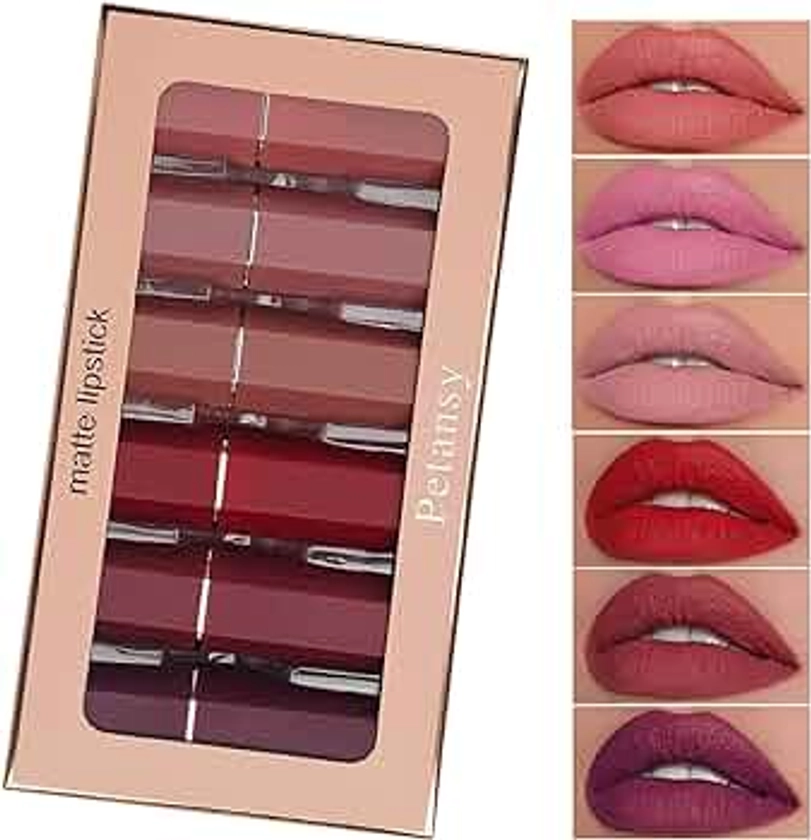 Matte Lipstick Set 6 Colors Nude Moisturizer Smooth Lipstick Long Lasting Waterproof Lipstick Makeup Gift Set