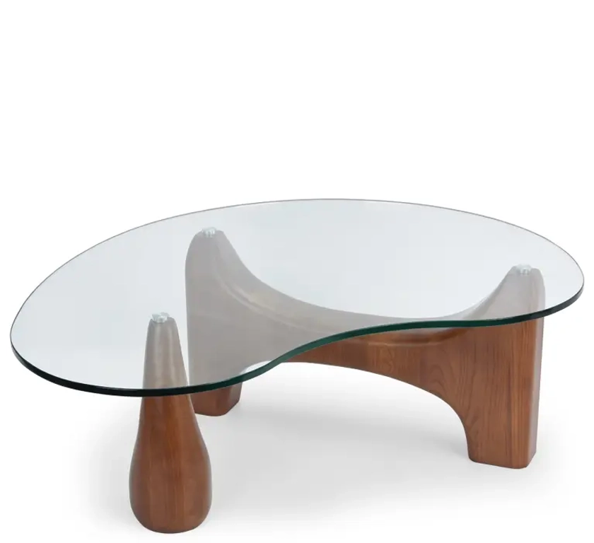 ORWELL Table basse, Verre trempé & bois de frêne veiné, L99