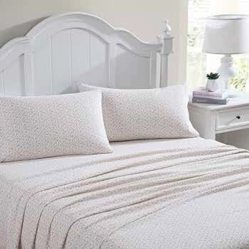 Laura Ashley - Queen Sheet Set, Cotton Flannel Bedding, Brushed for Extra Softness & Comfort (Evie Pink, Queen)