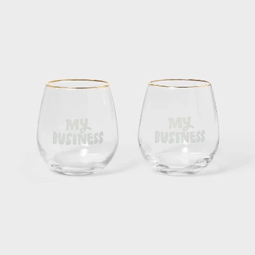 My Business 2pk Stemless Wine Glass Set with Gold Rim - Tabitha Brown for Target