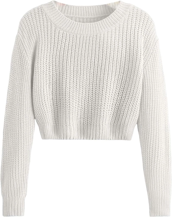 Amazon.com: COZYEASE Girls' Plain Rib Knit Long Sleeve Crewneck Sweater Casual Drop Shoulder Thermal Pullover Sweater White 13-14Y: Clothing, Shoes & Jewelry
