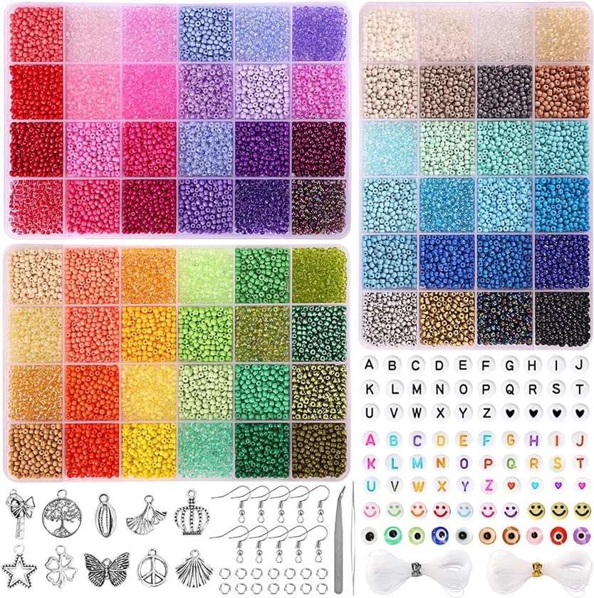 Amazon.com: QUEFE 14400pcs 72 Colors, 3mm Glass Seed Beads for Bracelet Making Kit, Small Beads for Jewelry Making with Letter Beads for Crafts Gifts