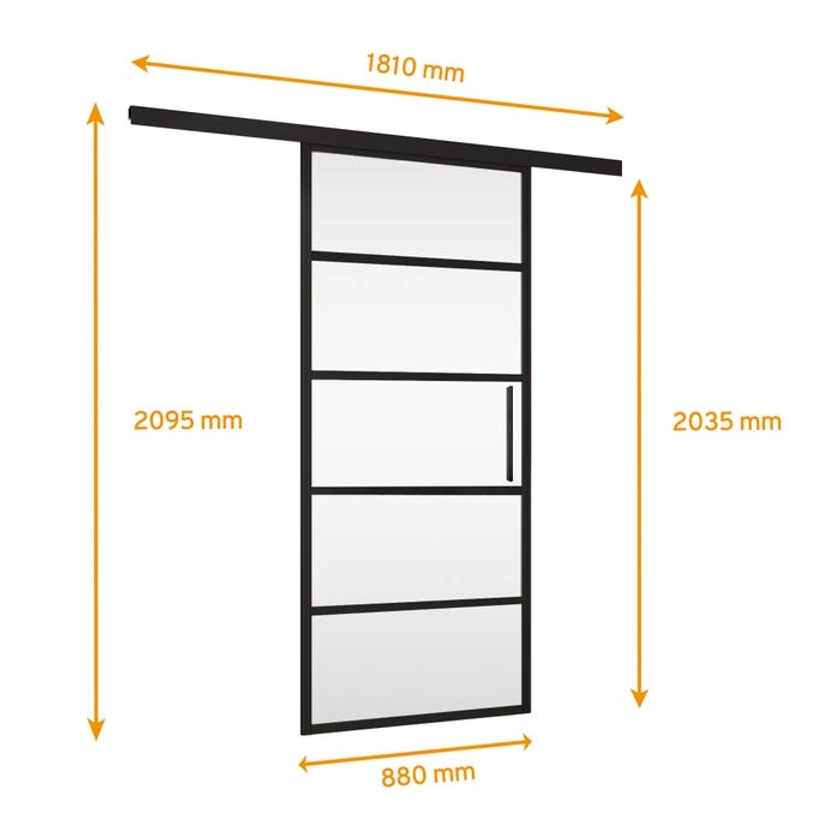 Schulte porte coulissante intérieure en verre, 88x203 cm, verre de sécurité, porte vitrée, décor rayures noires - poignée barre - kit complet