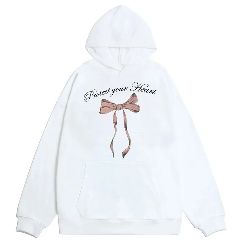 Kawaii Coquette Protect Your Heart Pink Bow Aesthetic Hoodie