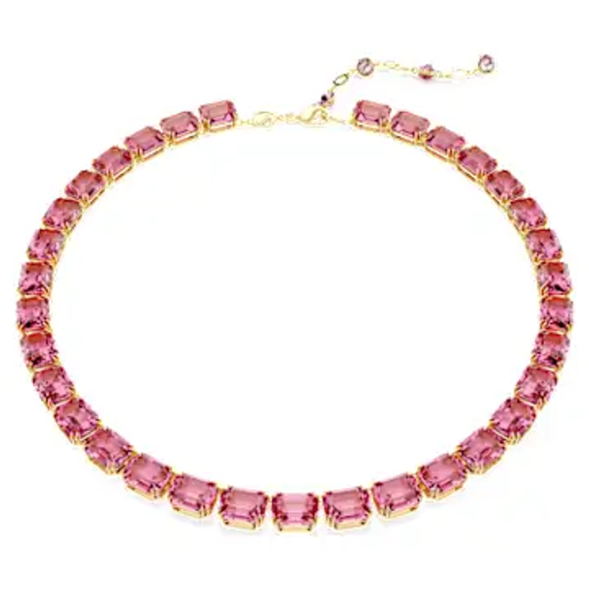 Millenia Tennis necklace, Octagon cut, Pink, Gold-tone plated