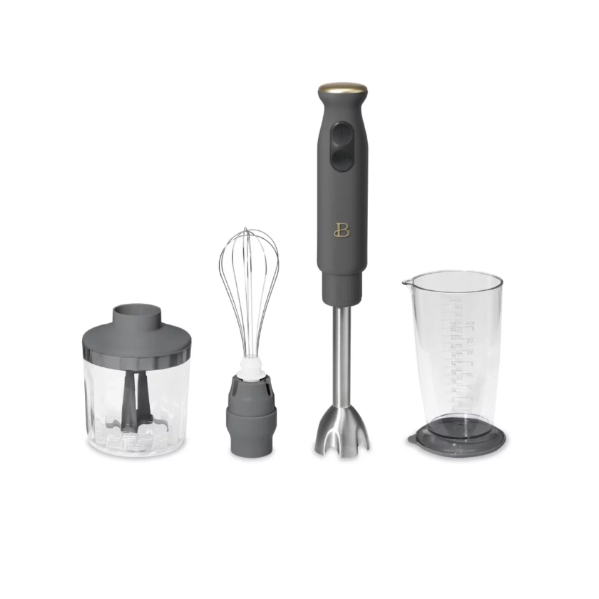 Beautiful 2-Speed Immersion Blender with Chopper & Measuring Cup, Oyster Grey by Drew Barrymore - Walmart.com