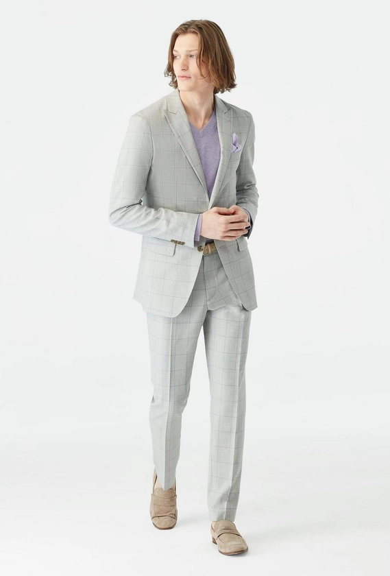 Custom Suits Made For You - Keyford Windowpane Light Gray with Lavender Suit | INDOCHINO