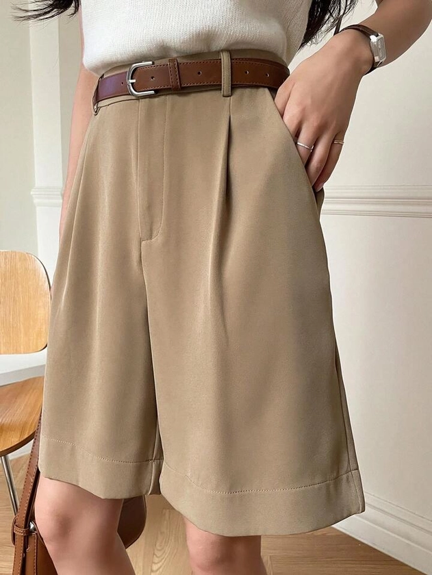 DAZY Slant Pocket Fold Pleated Wide Leg Shorts Without Belt | SHEIN EUQS