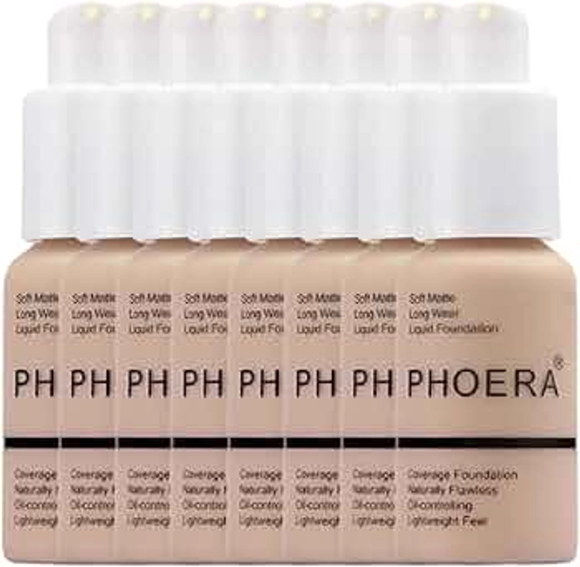 Glamza Phoera Foundation Full Coverage Makeup Set - 24hr Long Lasting Oil Control - Soft Smooth Matte Flawless Concealer Cream - Inc x8 30ml Foundation & Silicone Blender Sponge (102 Nude)