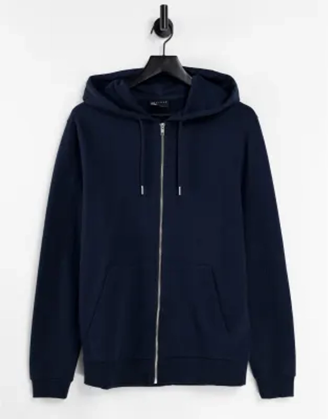 ASOS DESIGN - Sweat à capuche à fermeture éclair en tissu biologique - Bleu marine