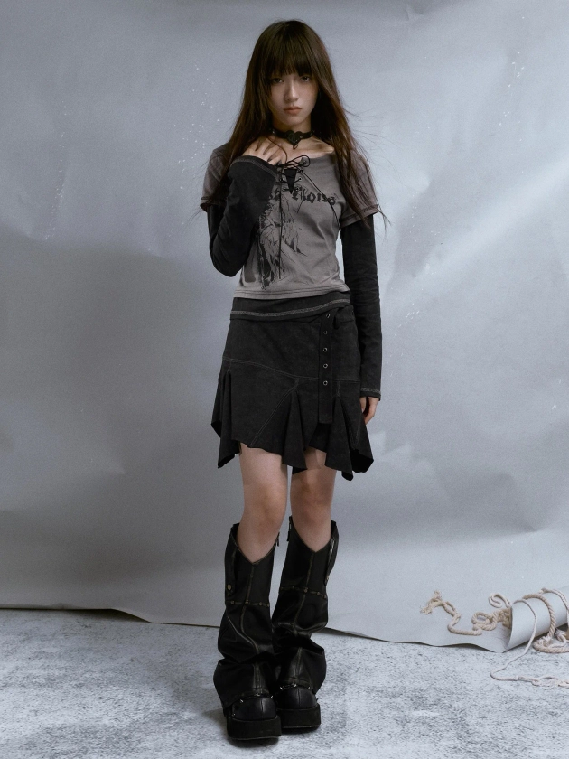 Punk Textured Asymmetrical Skirt
