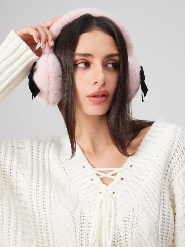 Polyester BOWKNOT HEART SHAPED EARMUFFS For Daily Casual Date School