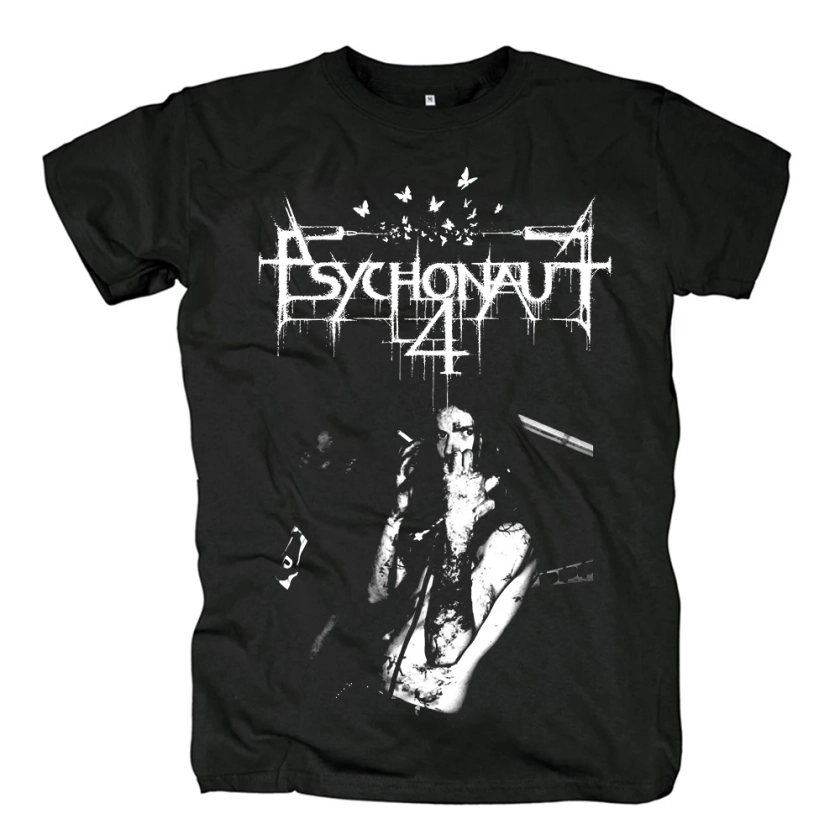 Camiseta de banda de Metal negra Harajuku Psychonaut4 para hombre, Camisa de algodón con estampado de patrón divertido, Tops de manga corta de verano, ropa Unisex