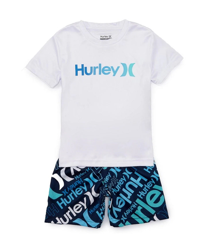 Hurley Little Boys 2T-7 Short Sleeve One & Only T-Shirt & Allover-Printed Mesh Shorts Set