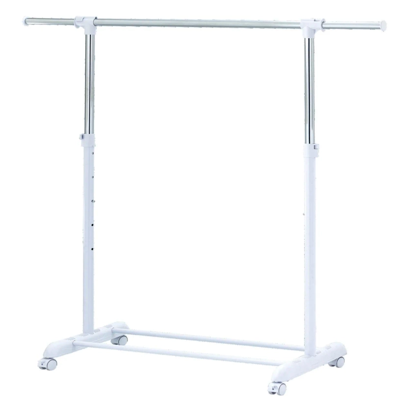 Mainstays Adjustable Rolling Garment Rack Metal Chrome, White