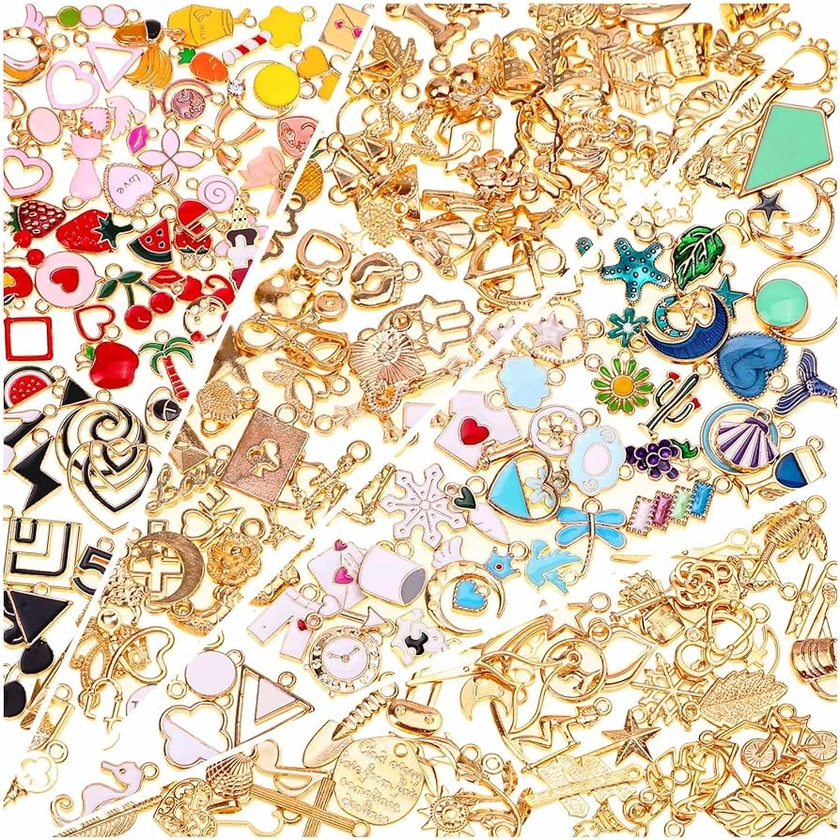 200Pcs Charms for Jewelry Making, Assorted Jewelry Bangle Charms, Wholesale Mixed Bulk Metal Earring Charms for DIY Necklace Bracelet Jewelry Making and Crafting