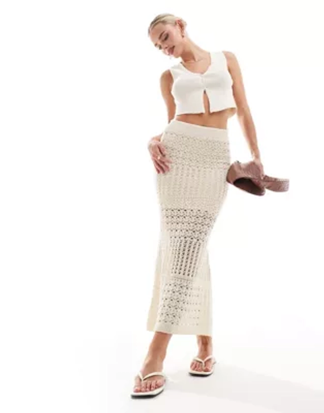 Vila Petite crochet maxi skirt in cream | ASOS