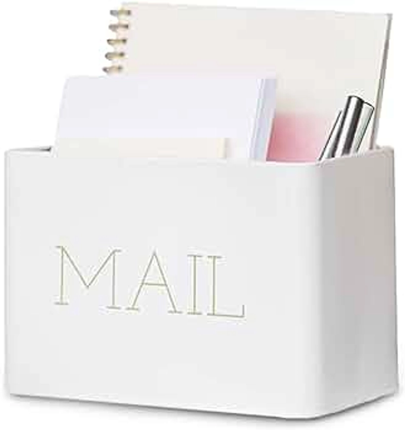 Lola Creates Farmhouse Mail Organizer - Drawer Organizers - Metal Box - Stylish Decor for Office and Kitchen Counter - Decorative with Gold Lettering - White