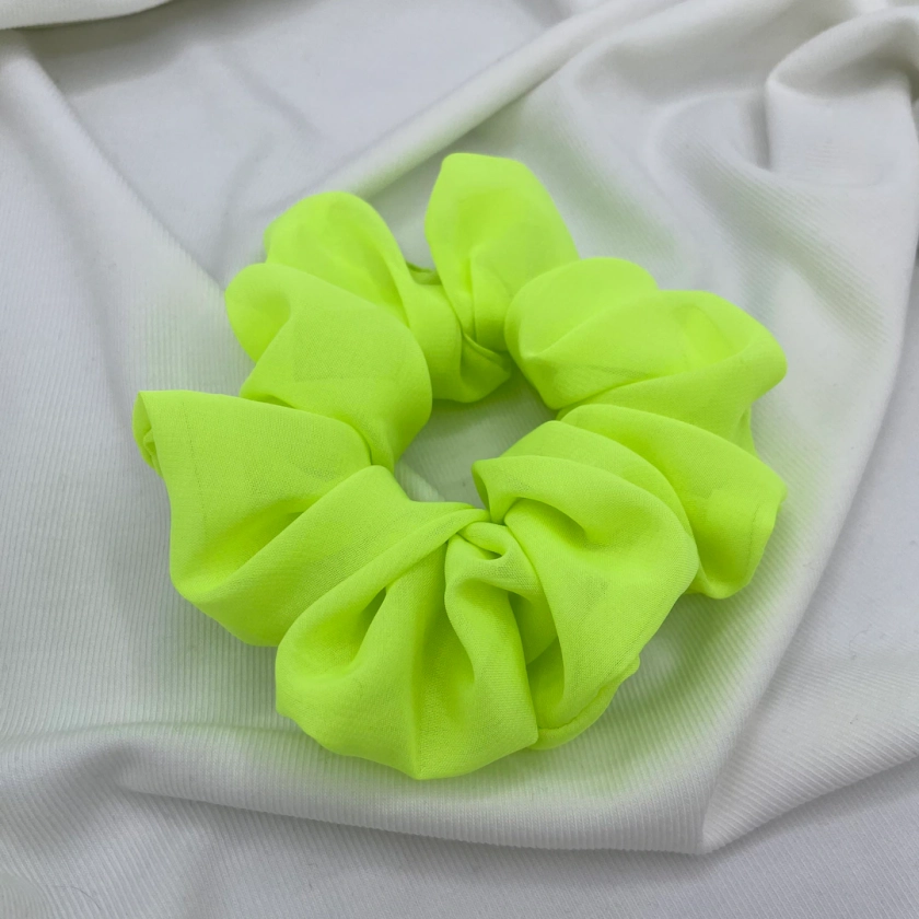 Neon Yellow Organza Scrunchie // Handmade, Hair Scrunchie, Hair Tie, Neon Hair Accessories, Neon Yellow Scrunchie - Etsy