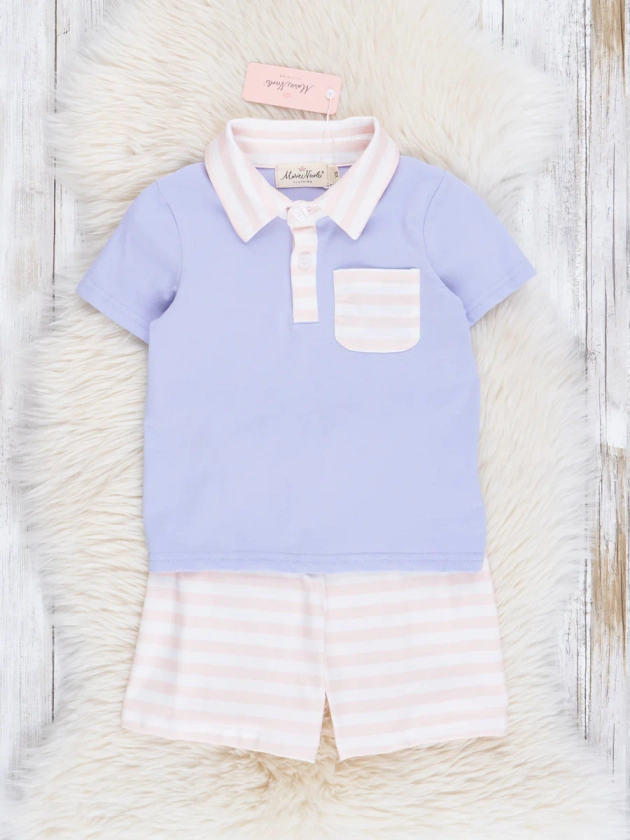 Lilac& Soft Peach Stripes Polo Outfit