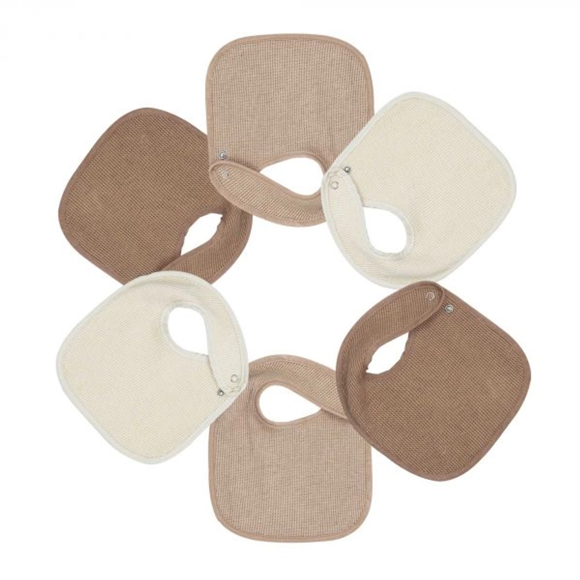 Lot de 6 bavoirs naissance Nid d'abeille Unis beige & Choco