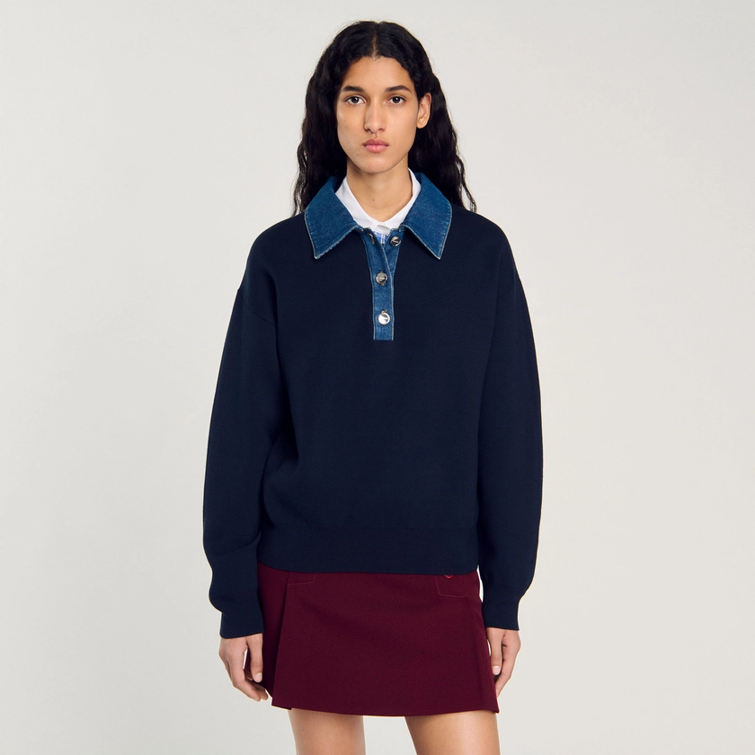 Jumper with denim collar