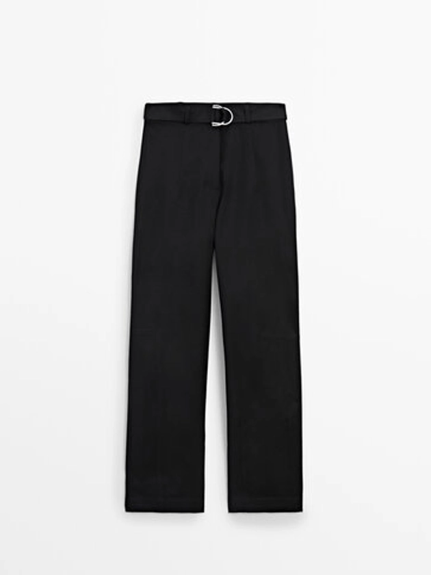 Black barrel-fit trousers with belt - Massimo Dutti Netherlands