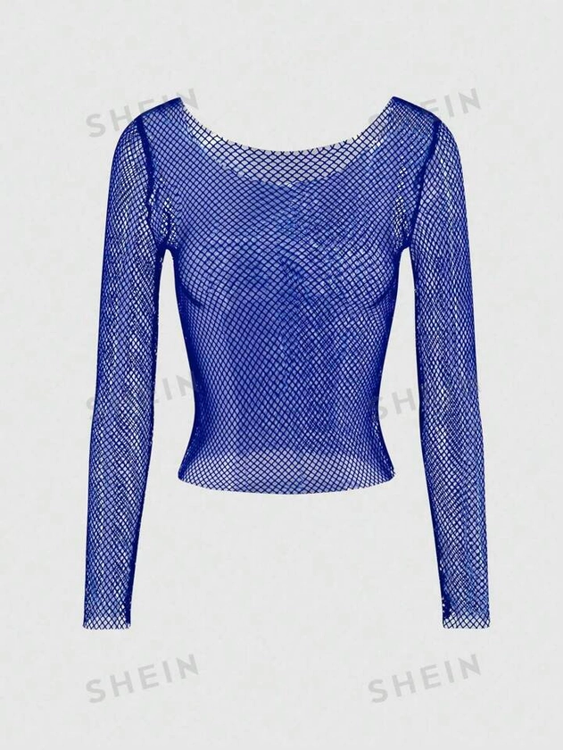 SHEIN ICON Women's Solid Color Fishnet Top | SHEIN USA