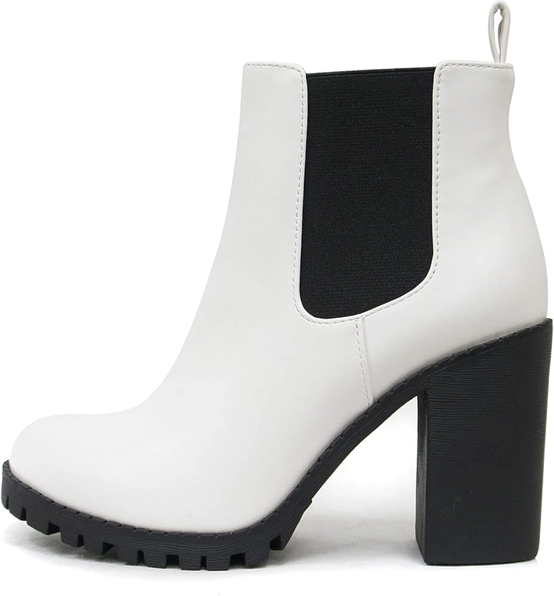 Soda Glove - Ankle Boot w/Lug Sole Elastic Gore and Chunky Heel