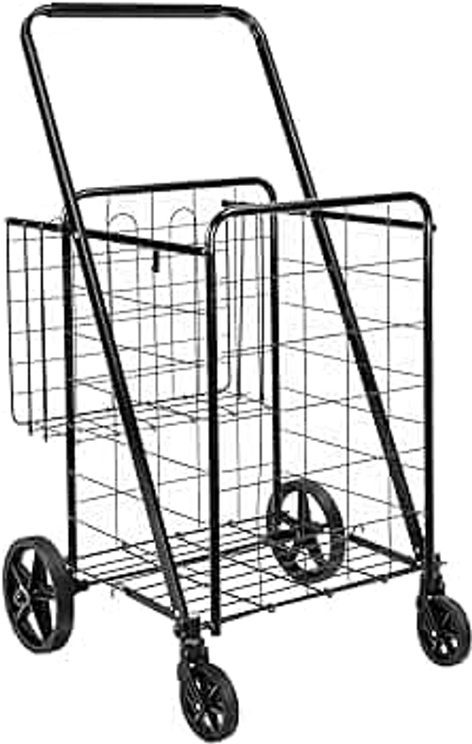 Amazon Basics Foldable Shopping Utility Cart with 360-Degree Wheels, X-Large, Black