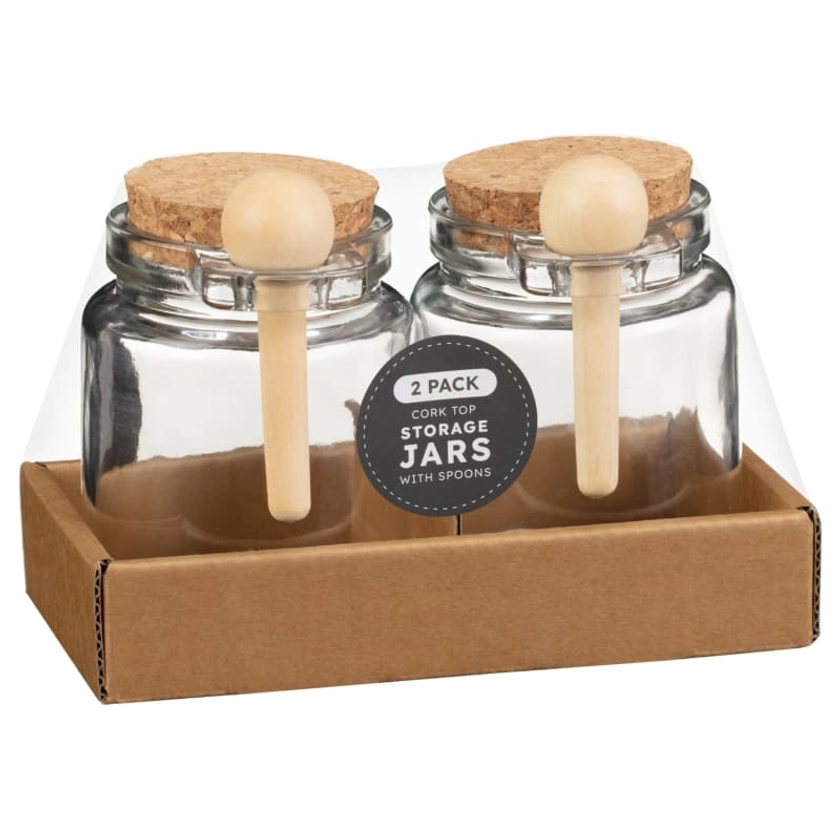 Cork Top Storage Jars With Spoons 2pk