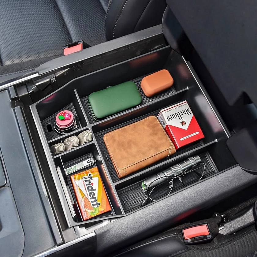 TACOBRO Center Console Organizer Compatible with Ford F150 2021 2022 2023 2024 Accessories, R aptor/STX/Tremor/Lariat/King Ranch/Platinum F-150 Armres Insert Tray, (40/Console/40 Front-Seats ONLY)