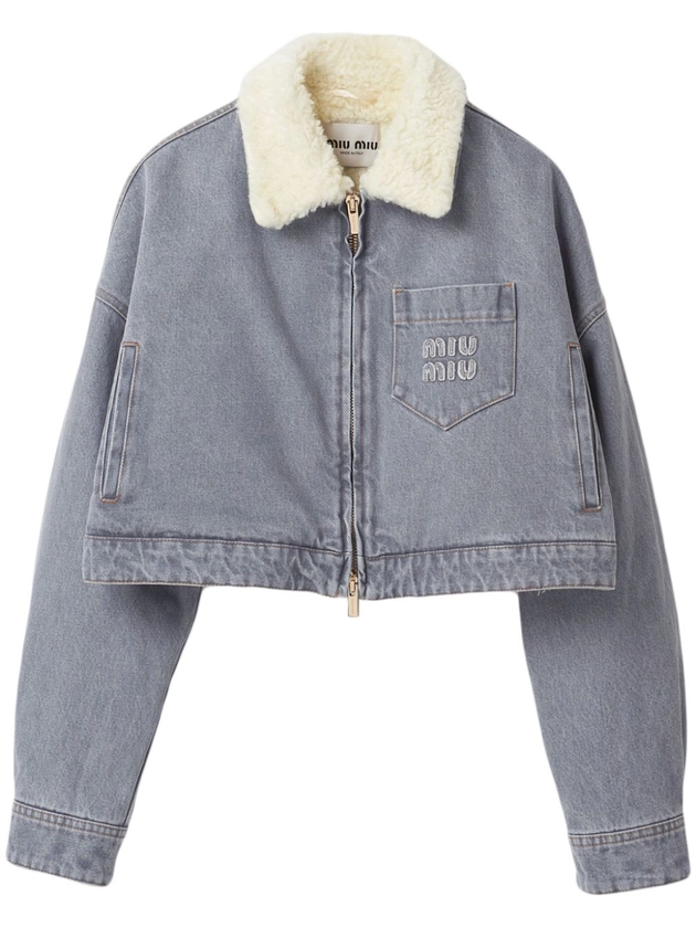 Giacca denim con colletto in shearling