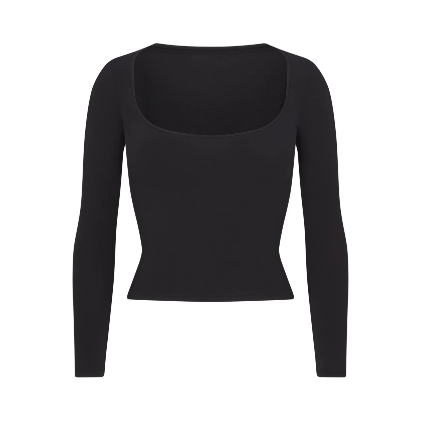 COTTON JERSEY SCOOP NECK LONG SLEEVE TOP | SOOT