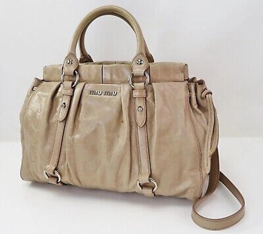 Auth MIU MIU Beige Vitello Lux Leather 2-Way Shoulder Bag Purse #58031 | eBay